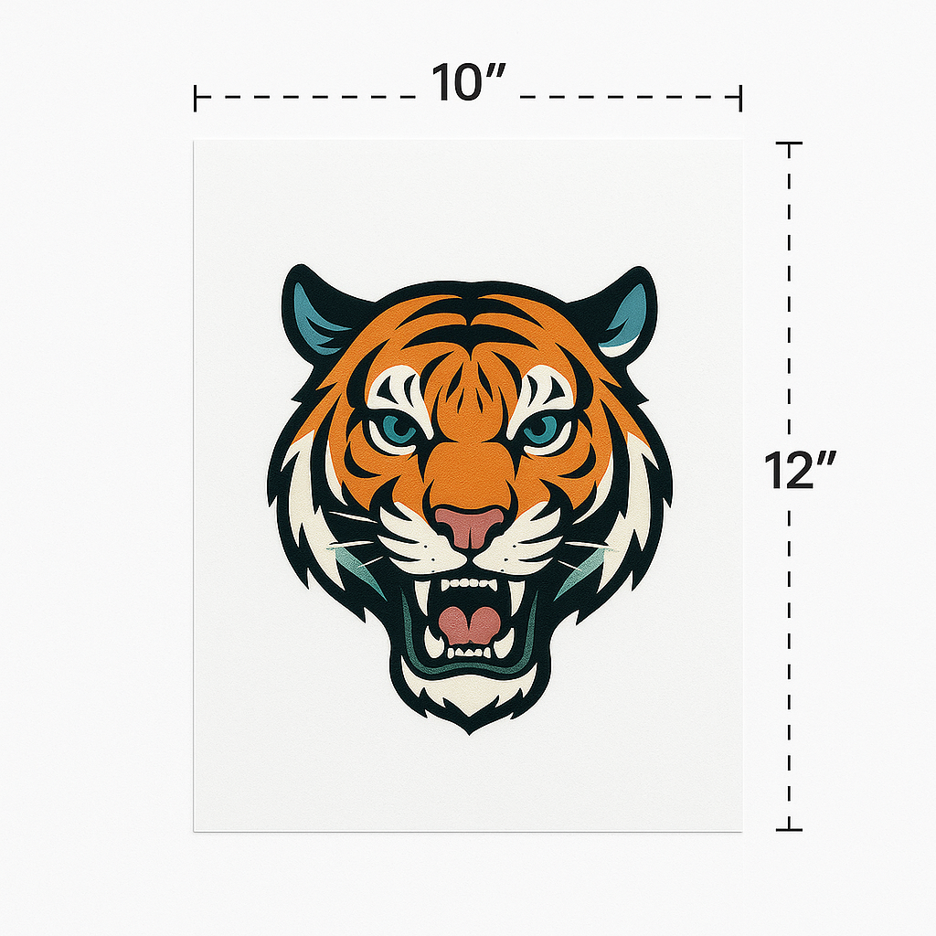 10x12 inch DTF transfer sheet with vibrant tiger print - Inked Mesh single upload heat transfer