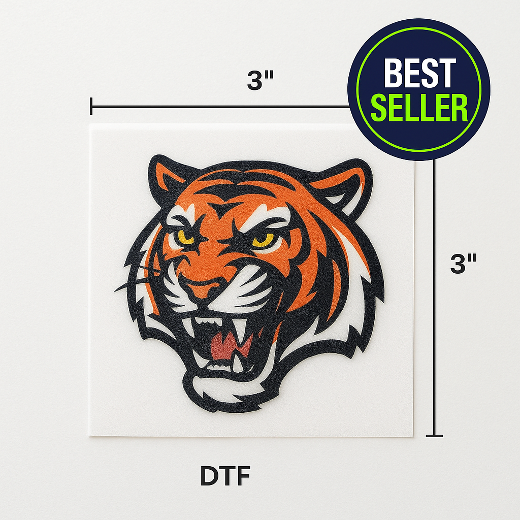 3x3 inch DTF transfer sheet with tiger design - small direct to film single upload sheet by Inked Mesh